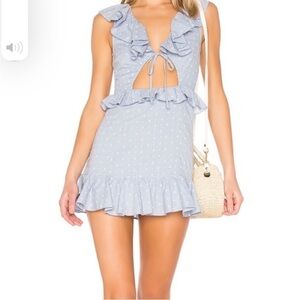 Tularosa Light Blue Polka Dot Ruffle Mini Dress